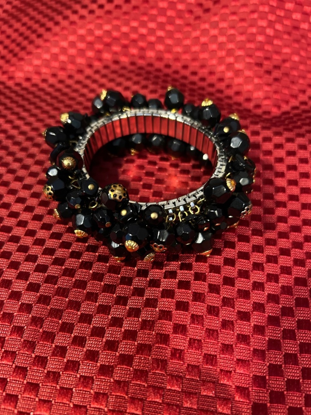 Black and Gold Stretch Beaded Bracelet